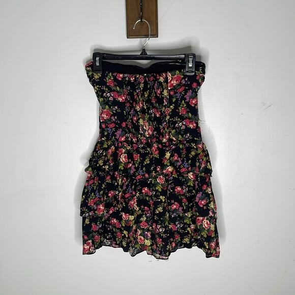 BODY CENTRAL Black Multicolored Floral Tiered Strapless Mini Dress 90’s Theme MD - Picture 4 of 7